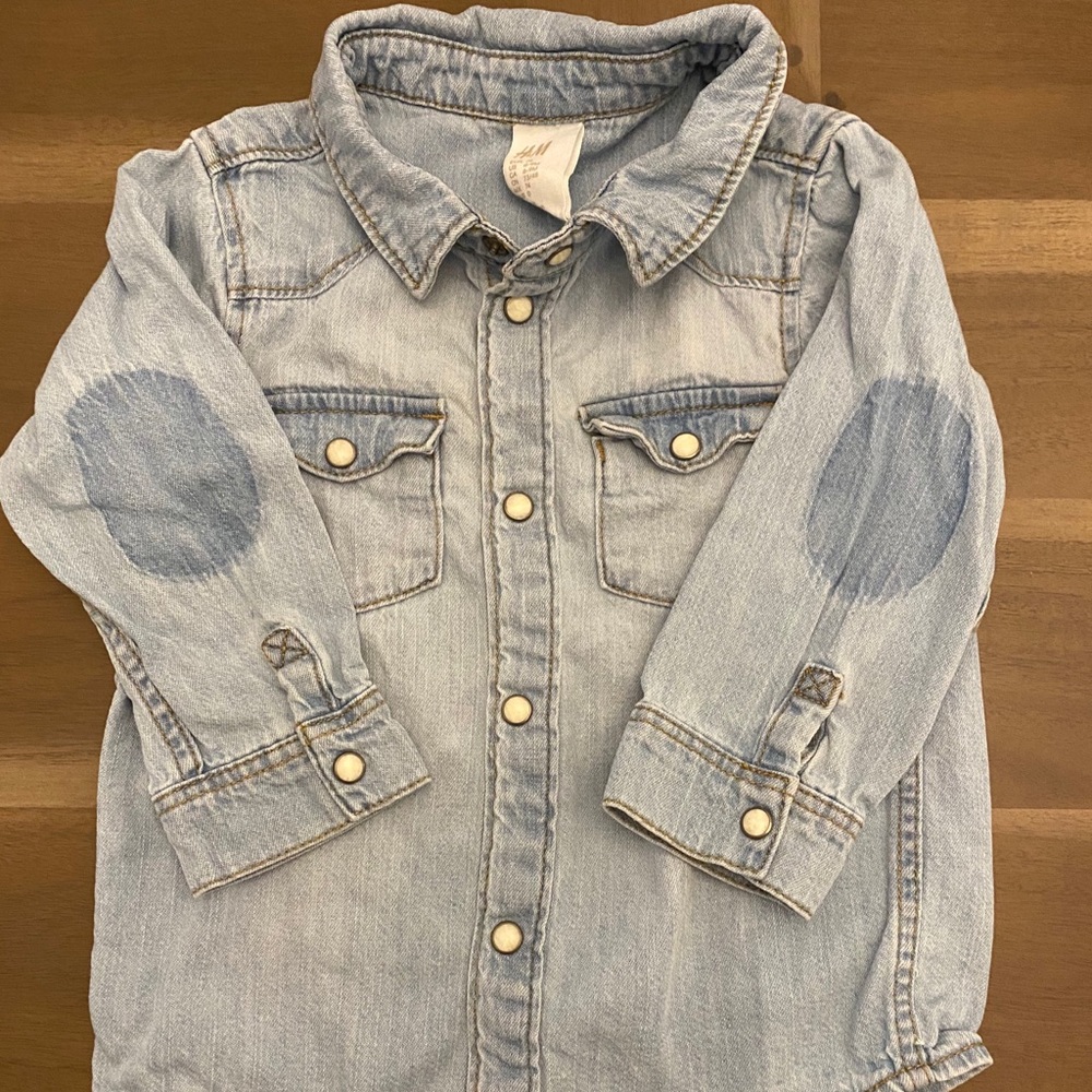 H&M Western Denim Elbow Patch Button Down Shirt